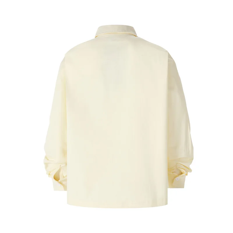 Colorful Embroidery Letters Badge Long Sleeve Shirt Men Women Streetwear Casual Loose V-shape Blouse Leather Label Clothes