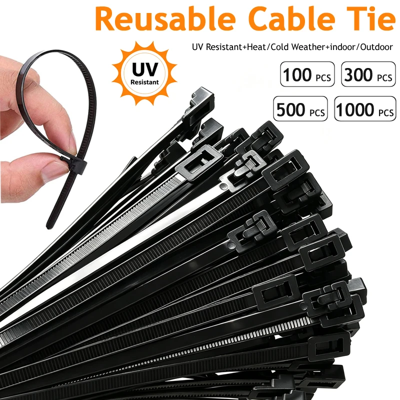 100/300/500/1000pcs Nylon Zip Ties StrongTensile Plastic Wire Fixed Strap Fastening Ring Loop Wire Wrap Releasable Cable Ties