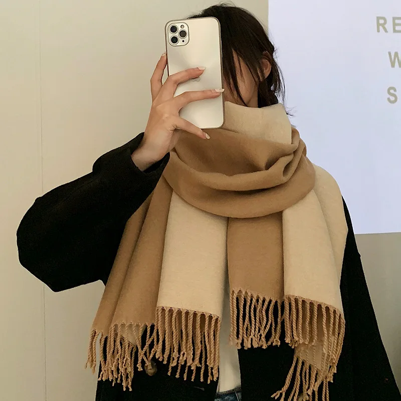 Scarf Long Thick Soft Warm Reversible Solid Color Winter Warm Wrap Shawl for Women Casual Outdoor Commute Travel