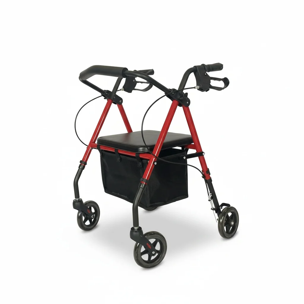 

Elderly Walker with Adjustable Height, Four-Wheel Walker, Foldable Mobility Aid, Heavy Duty Portable Walking Frame, Model W10-K