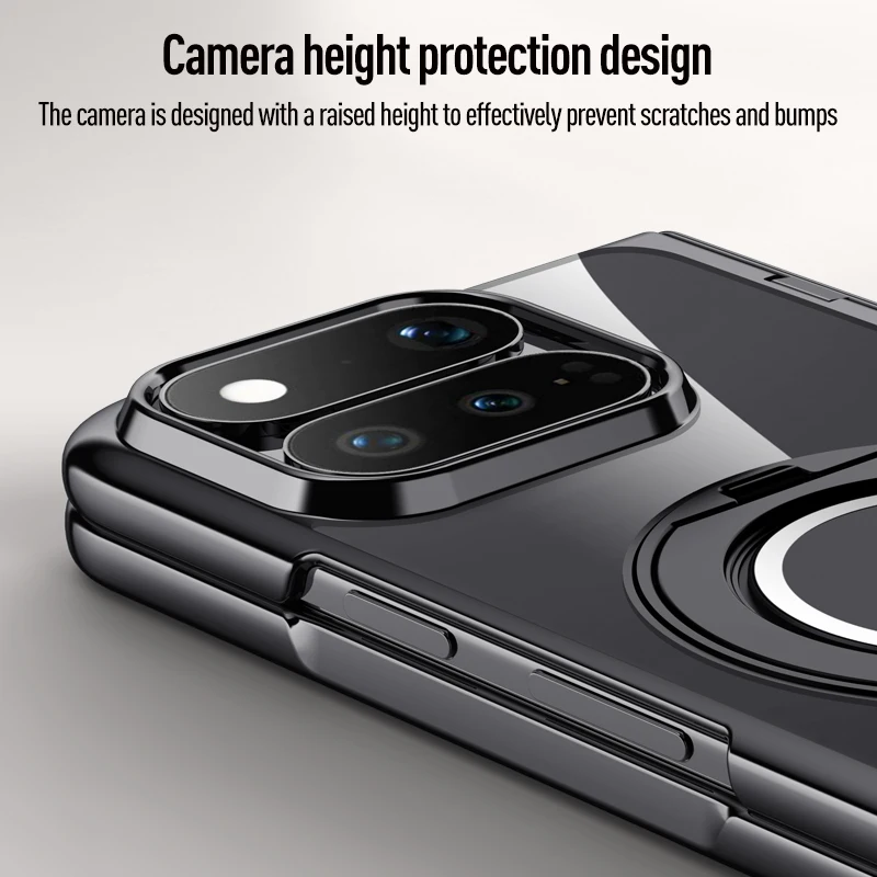 Case For Google Pixel 11 Pro Fold ELVEV Hard PC + Soft TPU Hand Strap Roating Bracket Magnetic Phone Cover with Glass