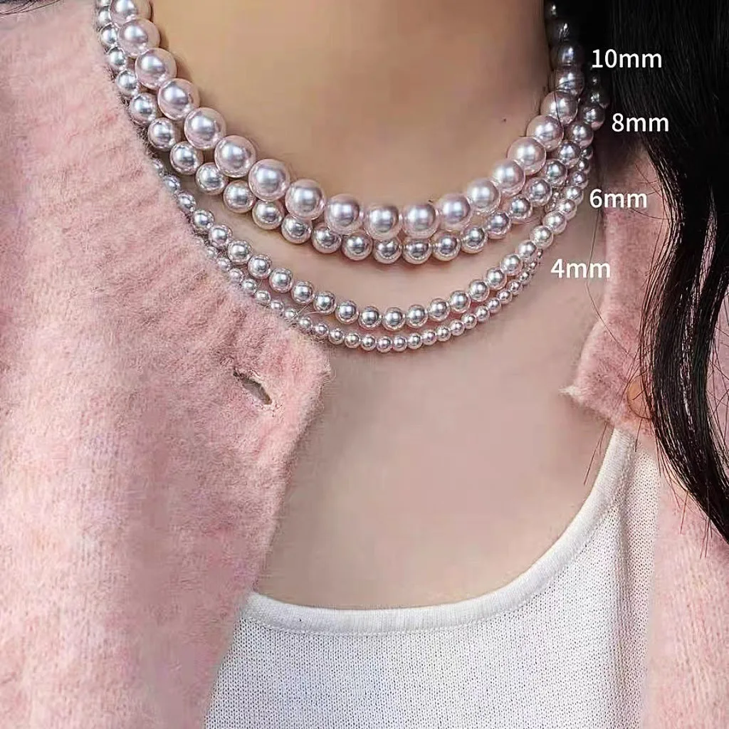 Purple Pearl Necklace Women Luxury Versatile High Luster Choker Layered Trendy Minimalist Jewelry