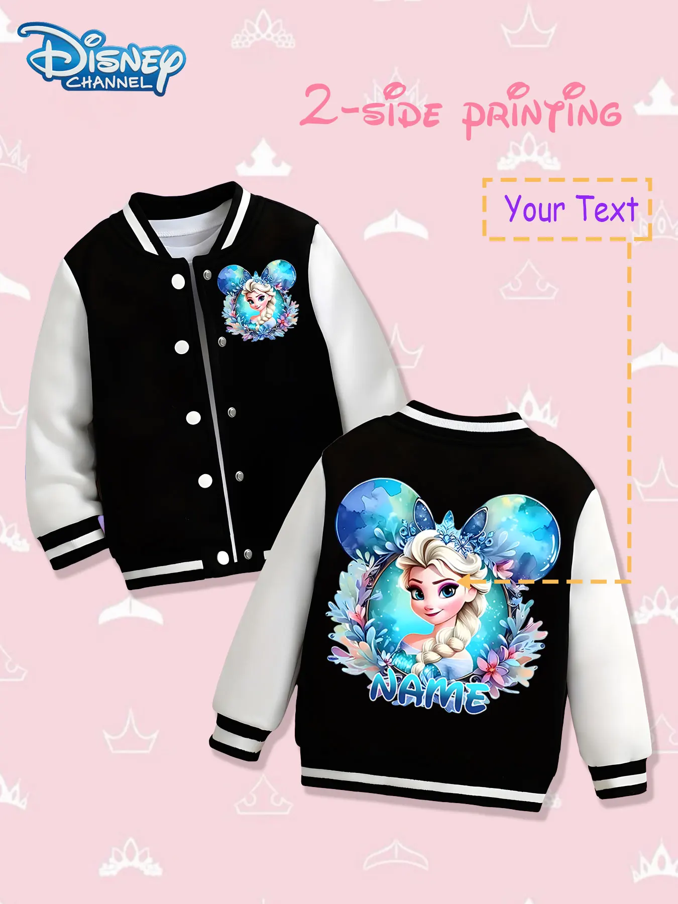 

MINISO Disney Elsa Fantasy Children's Baseball Jacket - Elsa incorporates Minnie's head creative print, the colors are dreamy an
