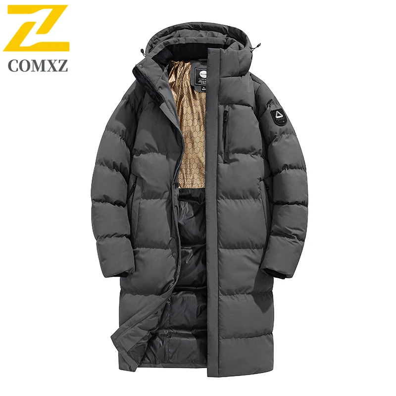 COMXZ Winter Luxury Long Jacket Men 2025 New Thick Warm Down Cotton Padded Jacket Man Casual Ski Hunting Cold Proof Hooded Parka