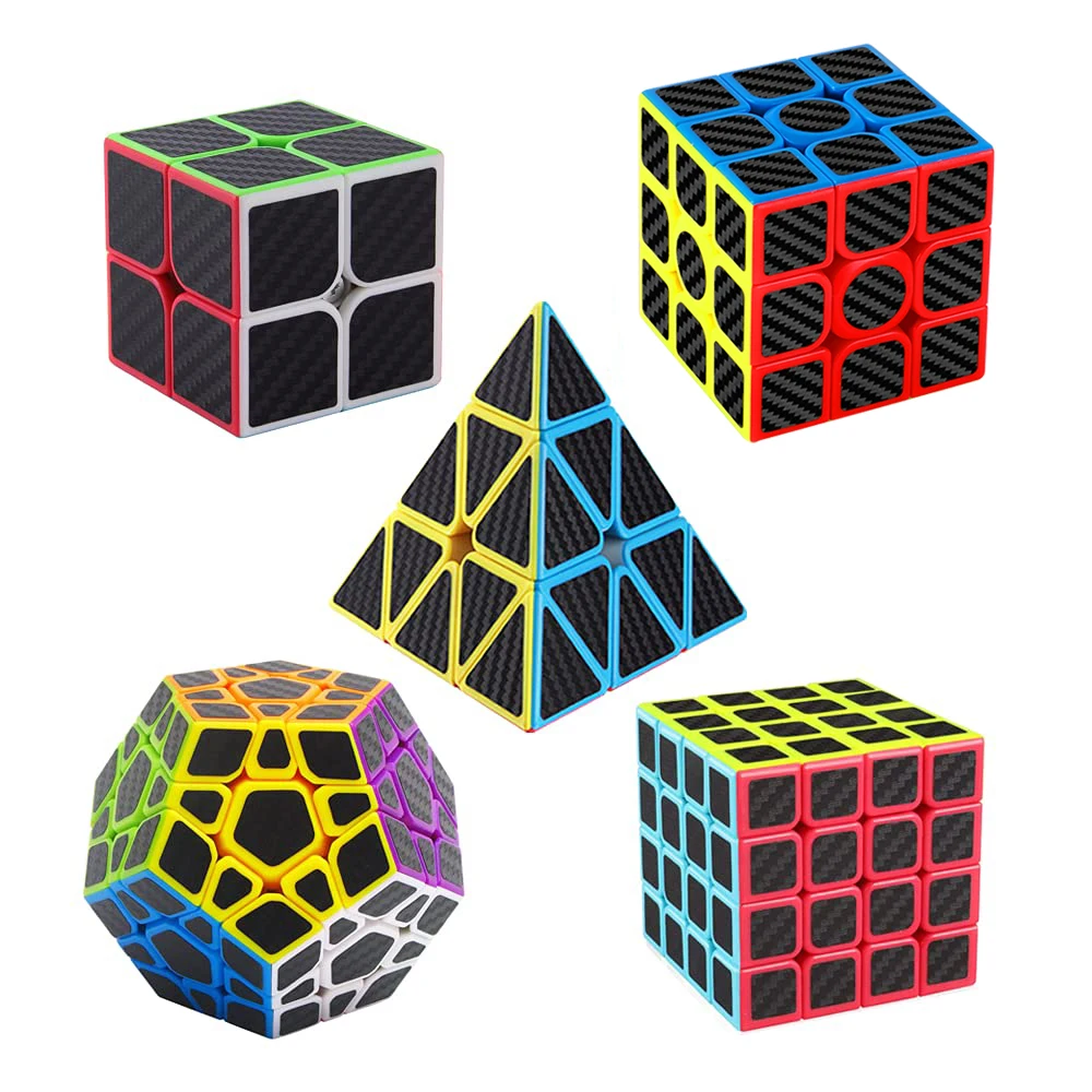 sengso Speed Cube 2x2 3x3 4x4 Pyraminx Megaminx | Carbon Fibre Sticker Cube - Turn Smooth Cube Professional Puzzle Cube for Kids
