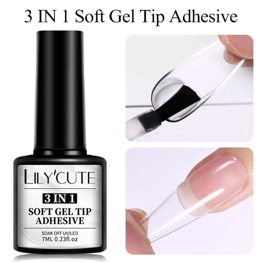 LILYCUTE 7 ml 3 IN 1 transparenter, weicher Gelspitzen-Klebstoff, Verlängerungsfunktion, Kleber, Nagellack, zum Aufdrücken falscher Nägel, langlebige Maniküre