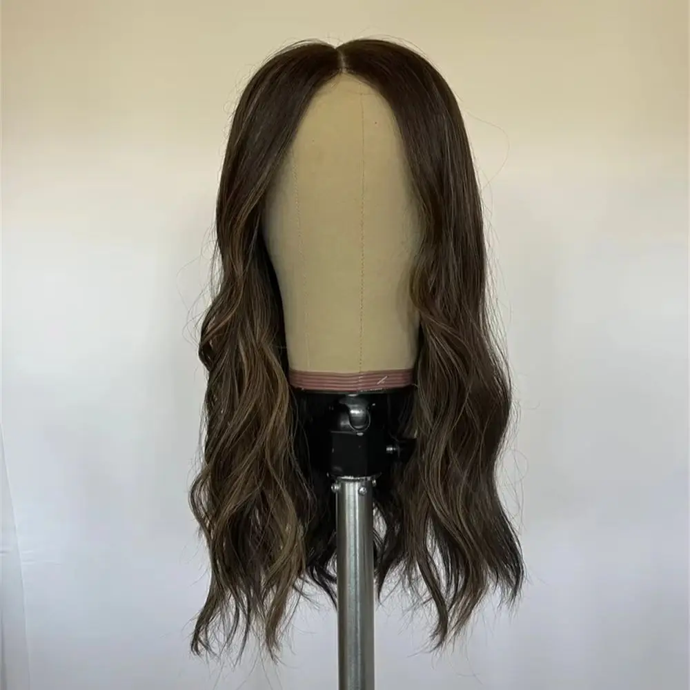 New In Free Part 13x4 Ombre Dark Brown HD Lace Front Wig Synthetic Hair Wig for Black White Women Heat Resistant Fiber 20 Inches