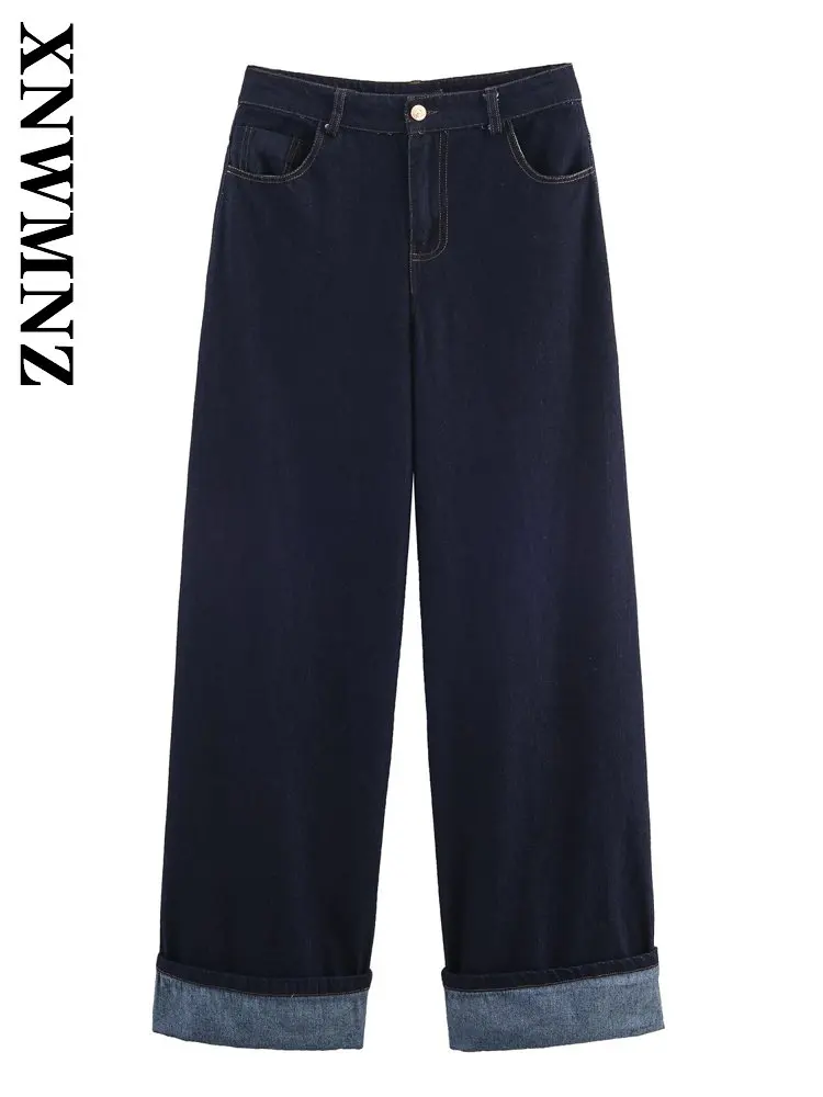 

XNWMNZ 2025 Autumn New Woman Casual Simple Denim Jeans Versatile Vintage Winter Lady Blue Fashion Thick Loose Fit High Waist