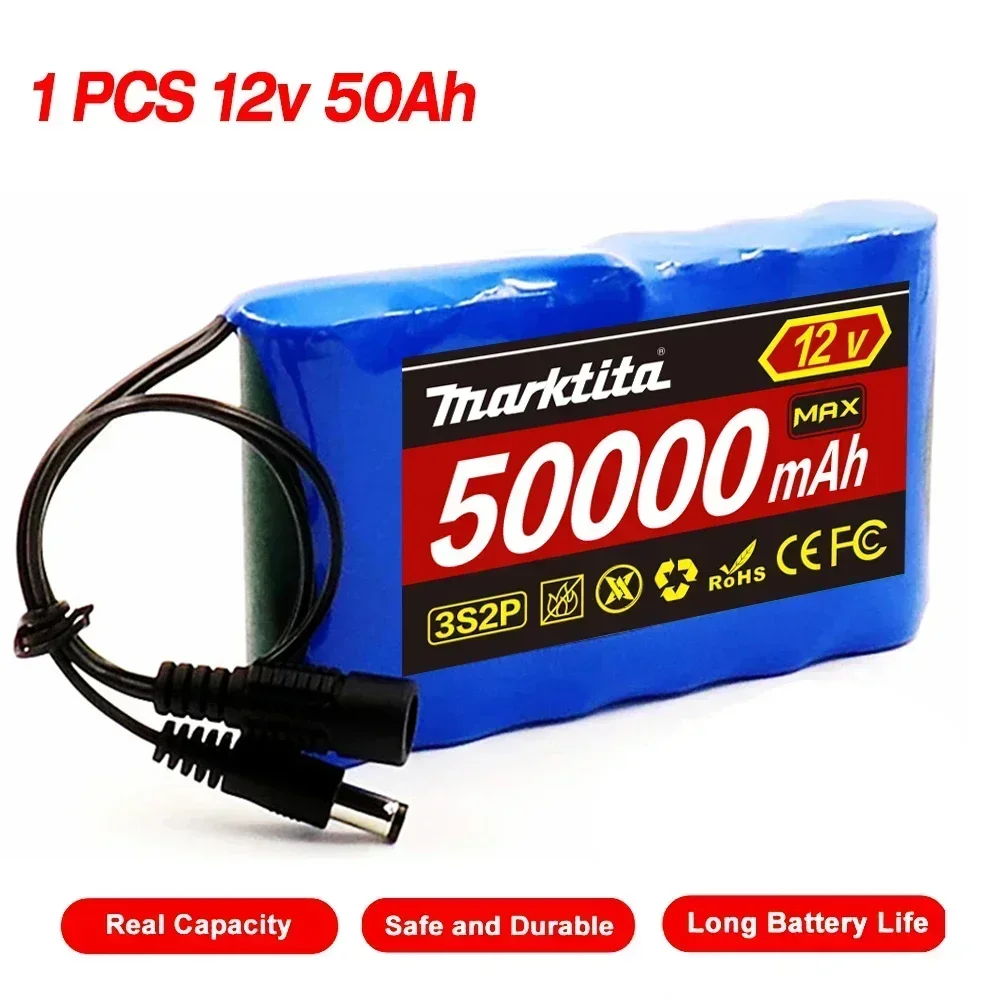 18650 3S2P 12V 50000mah Original Li-Ion Battery DC 12.6V 50Ah Rechargeable CCTV, Camera Monitor Replacement Battery+charger