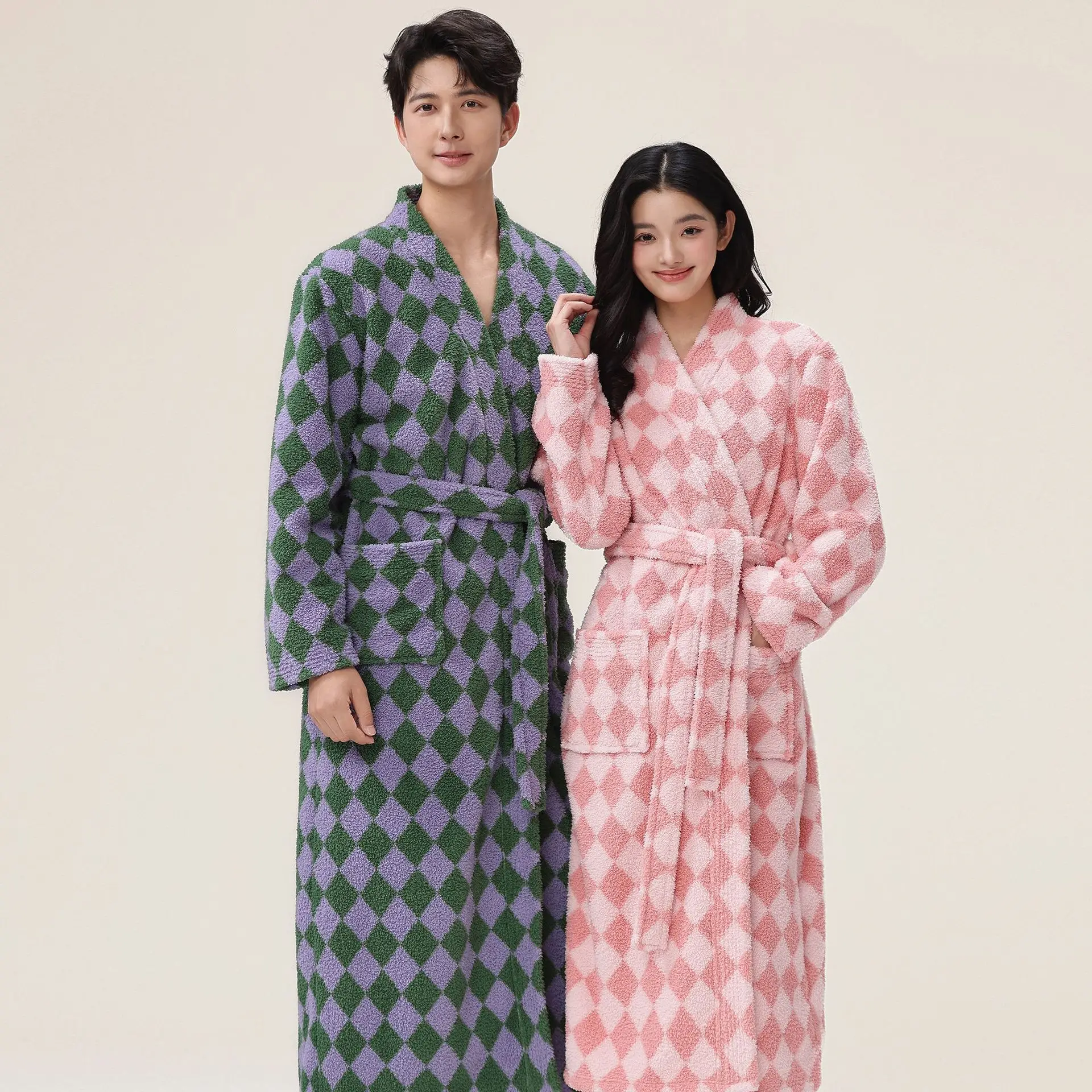 Female Autumn and Winter Warm Long Coral Velvet Thick Couple Bath Bathrobes Men Women Pajamas Shower Robe Bath Towels For Adults