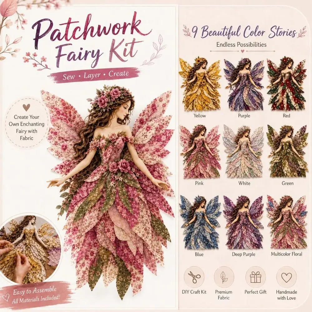 Handmade Patchwork Fairy Kit Step By Step Guide Stuffing Included DIY Sewing Kit Buttons Included Pre Cut Fabric