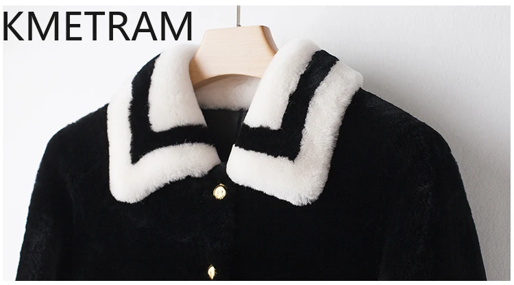 Natural Merino Wool Sheepskin Double Faced Fur Jacket Women Fashion Mid Length Black Real Fur Coat Winter Woman Clothing 2025