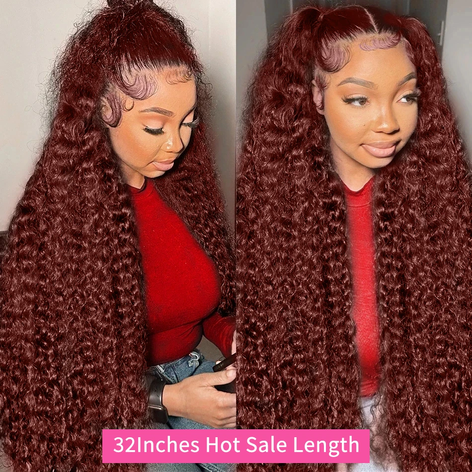 Wig rambut manusia, 30 38 inci dengan ketebalan 250 kemerahan gelombang dalam 13x4 Wig Frontal HD renda Frontal 100% Wig rambut manusia depan renda keriting