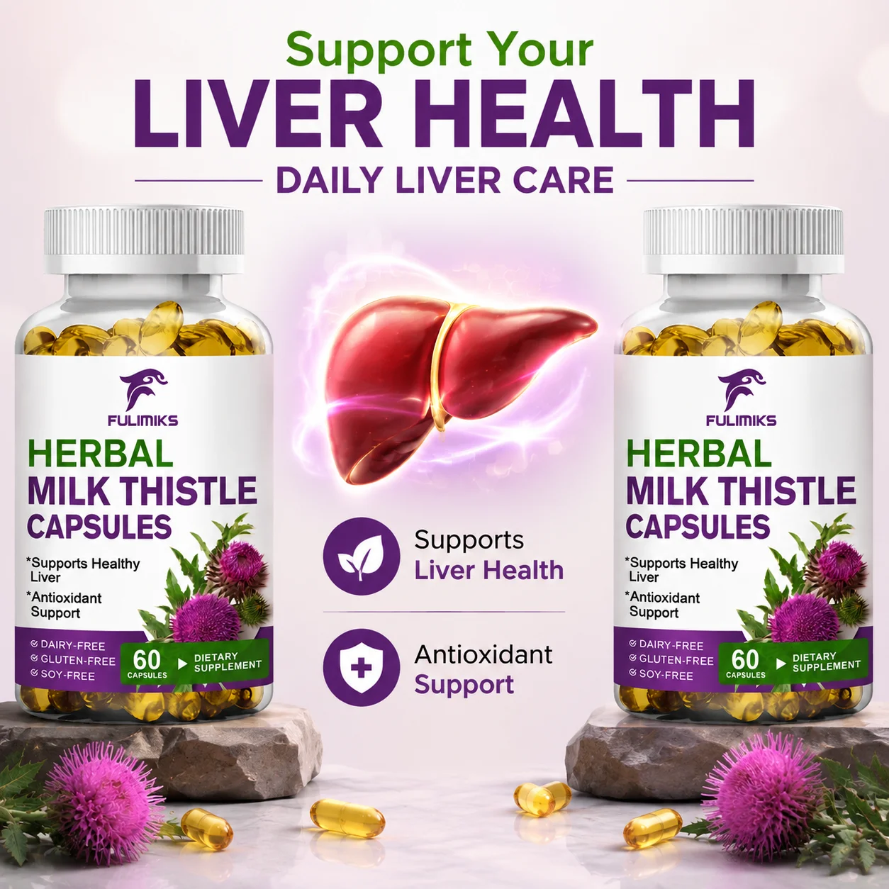Milk Thistle Supplement, Support Liver Health, Antioxidant Protection, Help Detox Cleanse, Maintain Liver Function, Premium Herbal Formula for Men Women