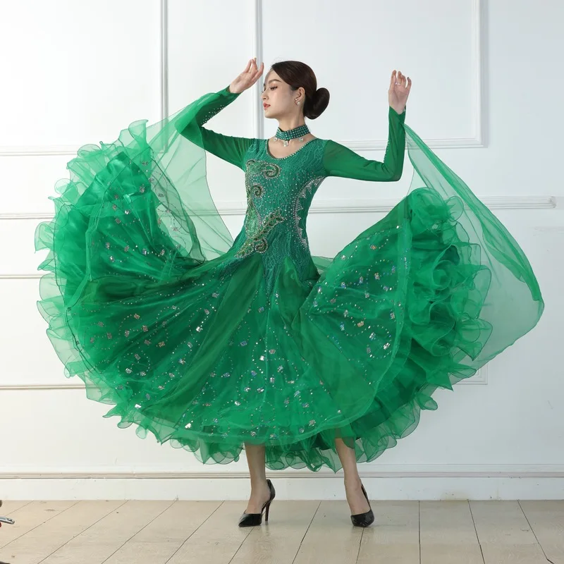 

Standard Waltz Ballroom Dancing Dresses Lady Senior Green Modren Dance Skirt High Quality Ballroom Competition Dance Dress Women