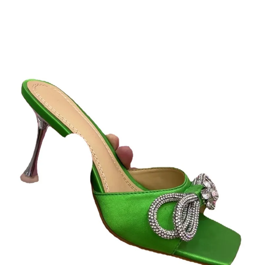 

Women's Square Toe Transparent Laser Rhinestone Bow Open Toe High Heel Sandals Fashion Party Evening Dress Catwalk Shoes Tacones