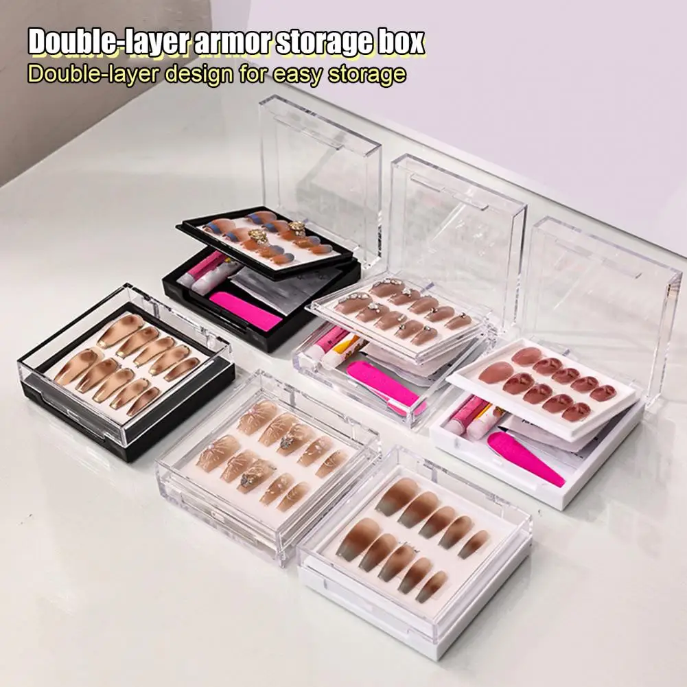 

Acrylic Nail Display Box Double Layer Press on Nails Packaging Box Transparent Lid Nail Tips Storage Case False Nail Holder