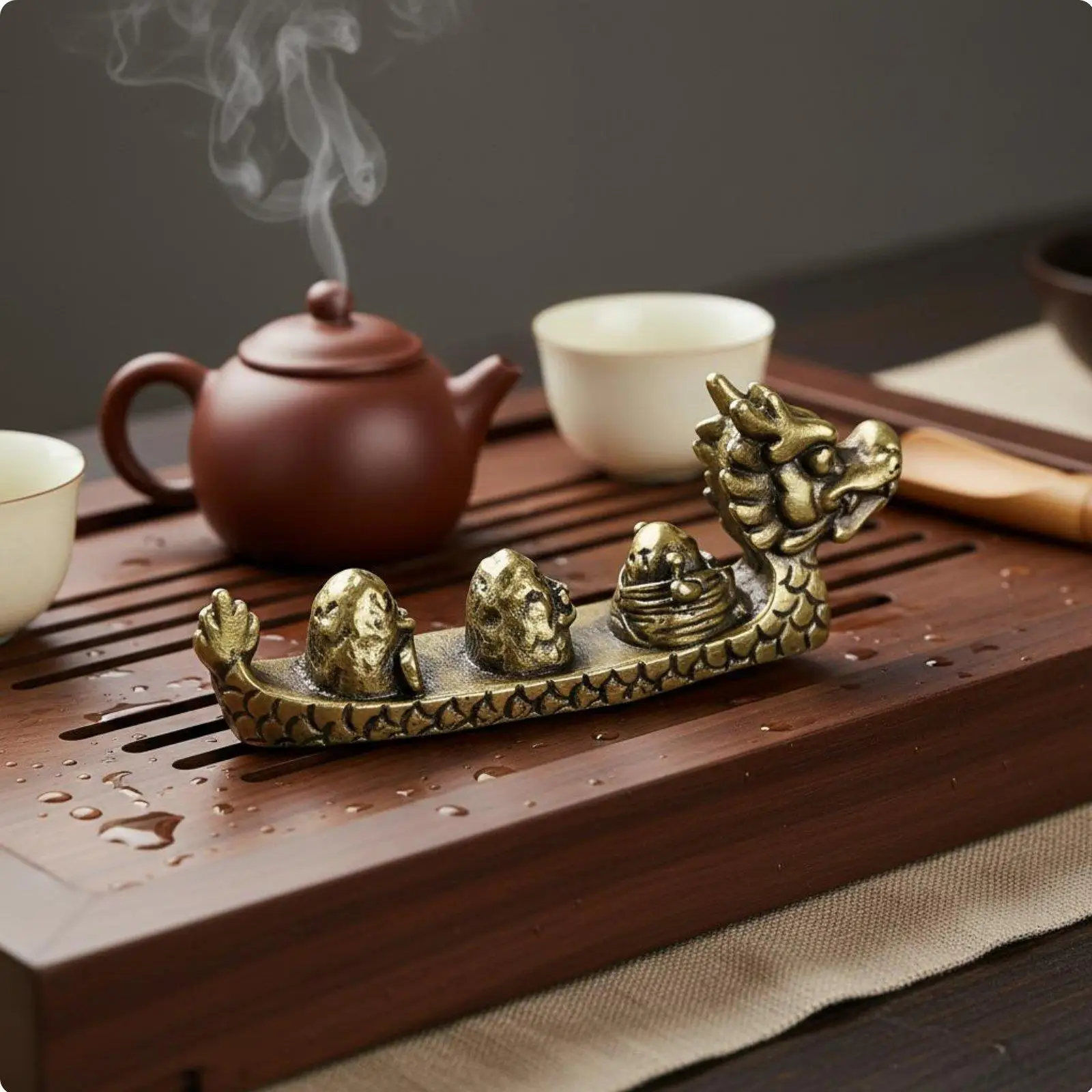 Zongzi Dragon Boat Figurine Antique Finish Brass Dragon Boat Ornament