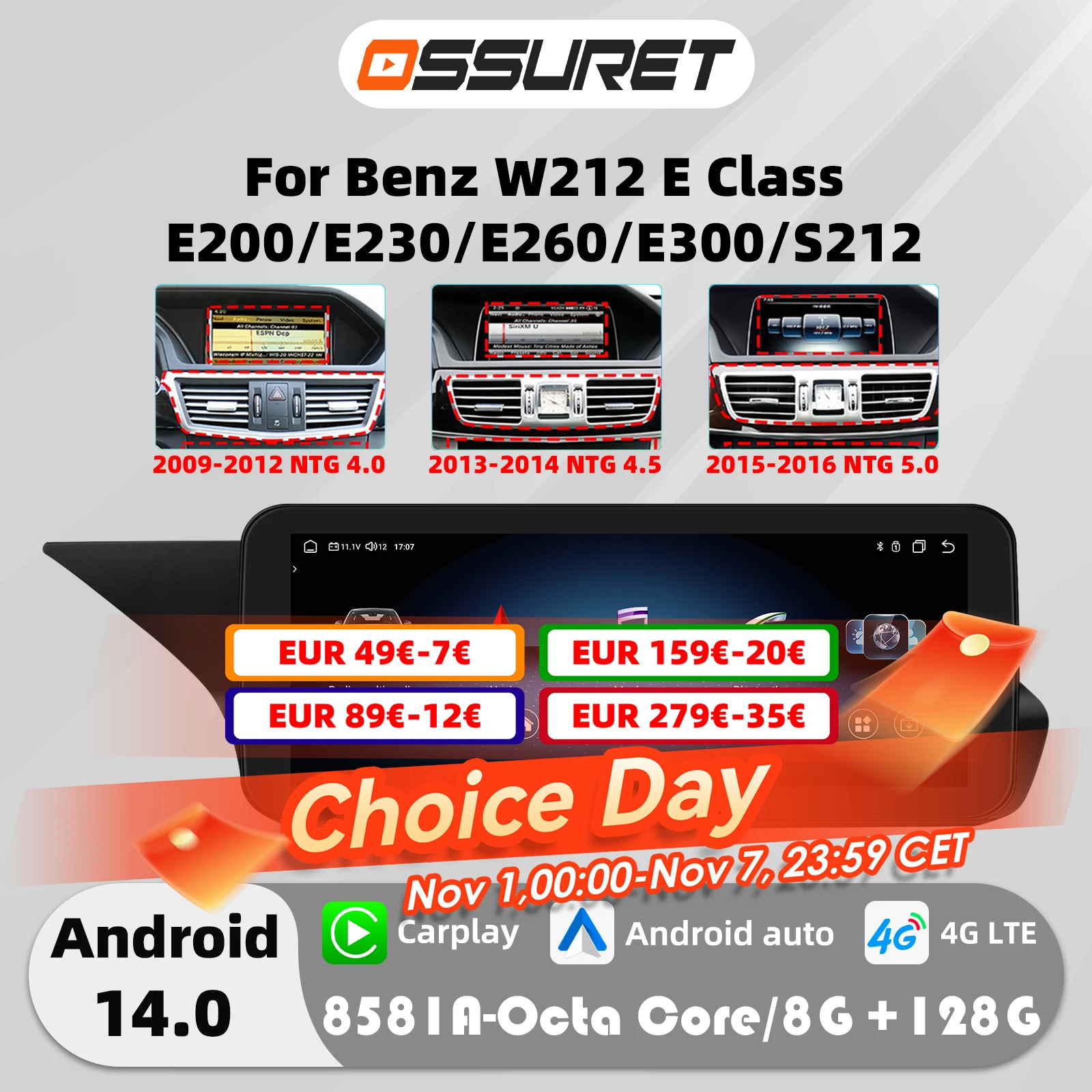 أندرويد 13 Autoradio Carplay لمرسيدس بنز E-Class C207 W207 A207 NTG 4.0 4.5 5.0 2-Door أنظمة ذكية للسيارة ستيريو تلقائي #1