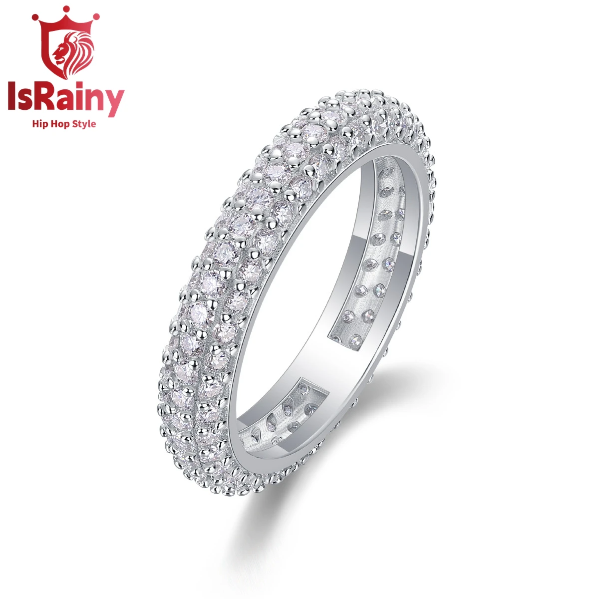 

IsRainy Hip Hop Rock Solid 925 Sterling Silver Round Real GRA Moissanite Diamonds Rings Engagement Anniversary Fine Jewelry