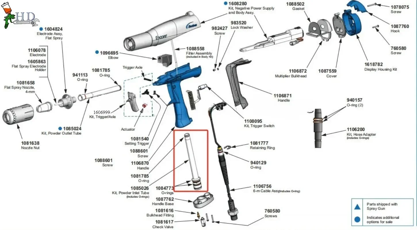 1085026 bubuk Inlet Tube Encore LT bubuk semprot pistol bubuk mesin pelapis