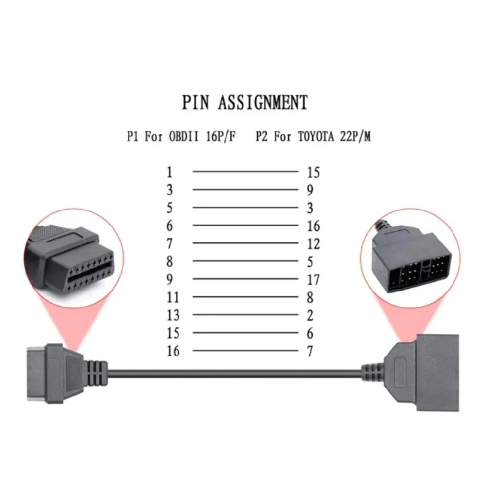 Brand-new Suitable for Toyota 22-pin To 16-pin Diagnostic Adapter Cable for Toyota 22-pin To 16-pin OBD To OBD2 Connection Cable