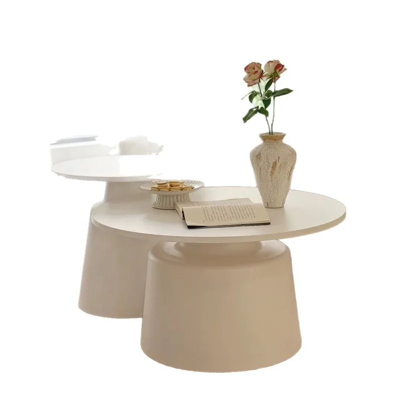 Cream style household living room coffee table combination, tea table modern simple small apartment round edge table