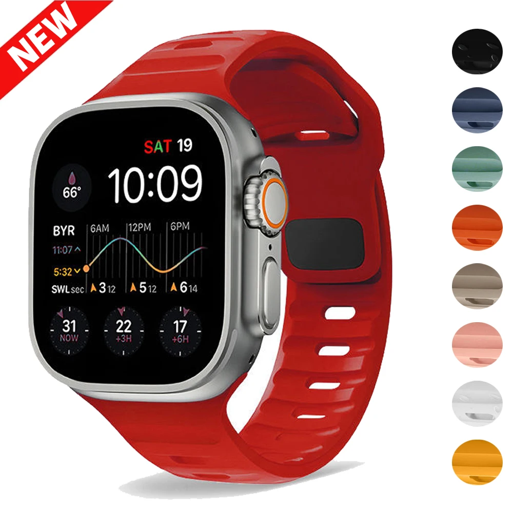 Силиконовый ремешок для Apple Watch 46 42 мм, водонепроницаемый спортивный браслет для Iwatch 10 9 8 SE ultra49 мм 45/40 мм, аксессуары для наручных часов
