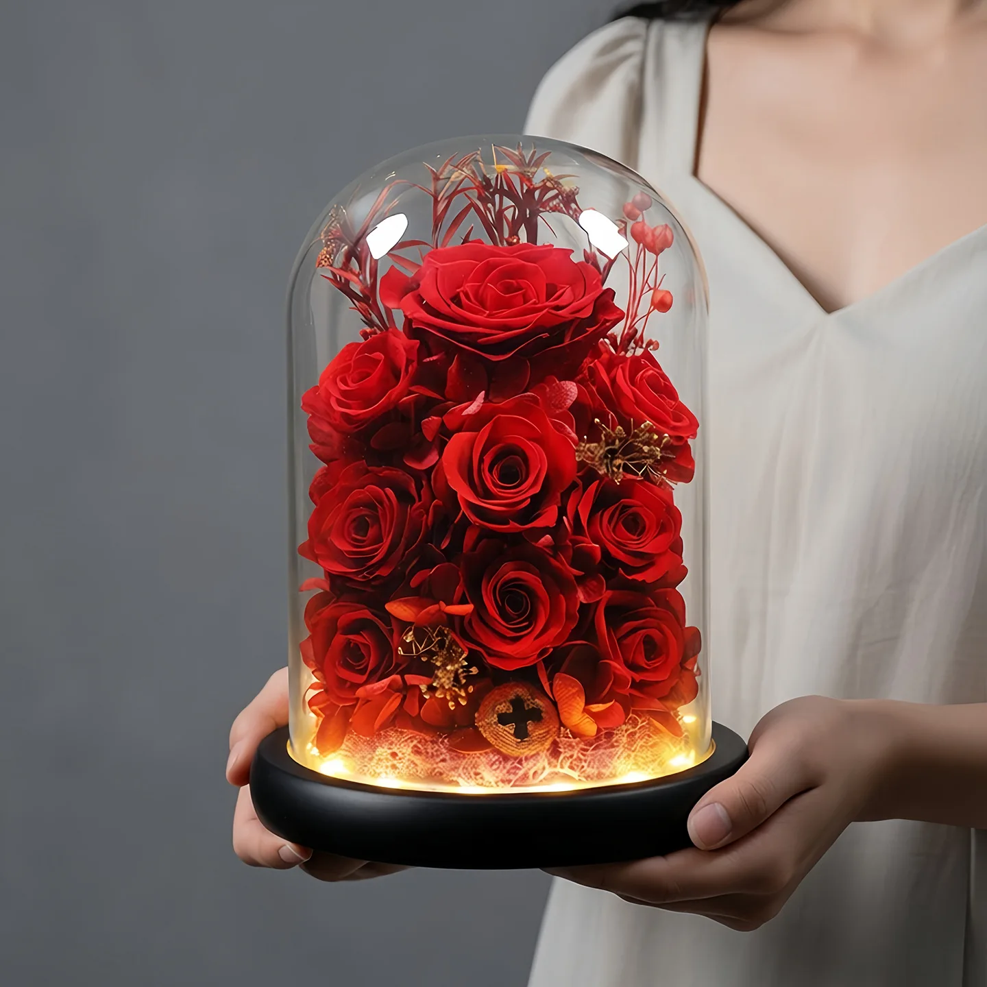 25*40cm Big Size Preserved Flower Dust Glass Cover Ornament Valentine's Day Girlfriend Gift Transparent Glass Dome Vase