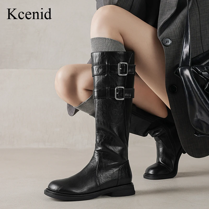 

Kcenid Retro Knee High Boots for Women Fashion Buckle Strap Long Boots Autumn Winter Heel Shoes Knight Style Ladies Footwear 42
