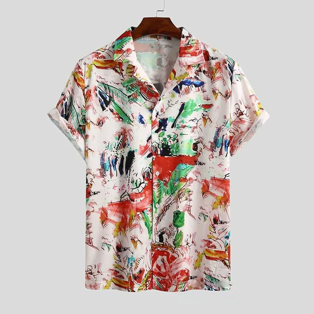 

Shirts For Man Original Design Shirt Colorful Clothes Beach Holiday TopLoose Versatile Couple Short Sleeve Graffiti Pattern Tee