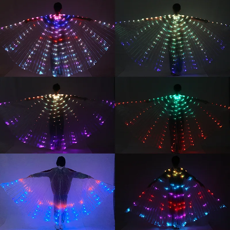 LED Wings for Belly Dance, Colorful Butterfly Wings, Smart Remote Control for Adult Performance, Fluorescent Costumes, Shows