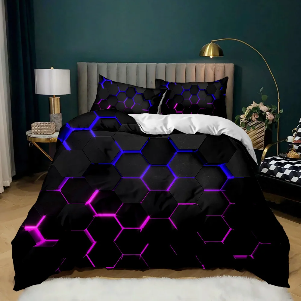 Imagem -05 - Capa de Edredão Geométrica Multicolor Honeycomb Hexagon Bedding Conjunto Geométrica Tema Metal Textura Simplificar Poliéster Capa Quit