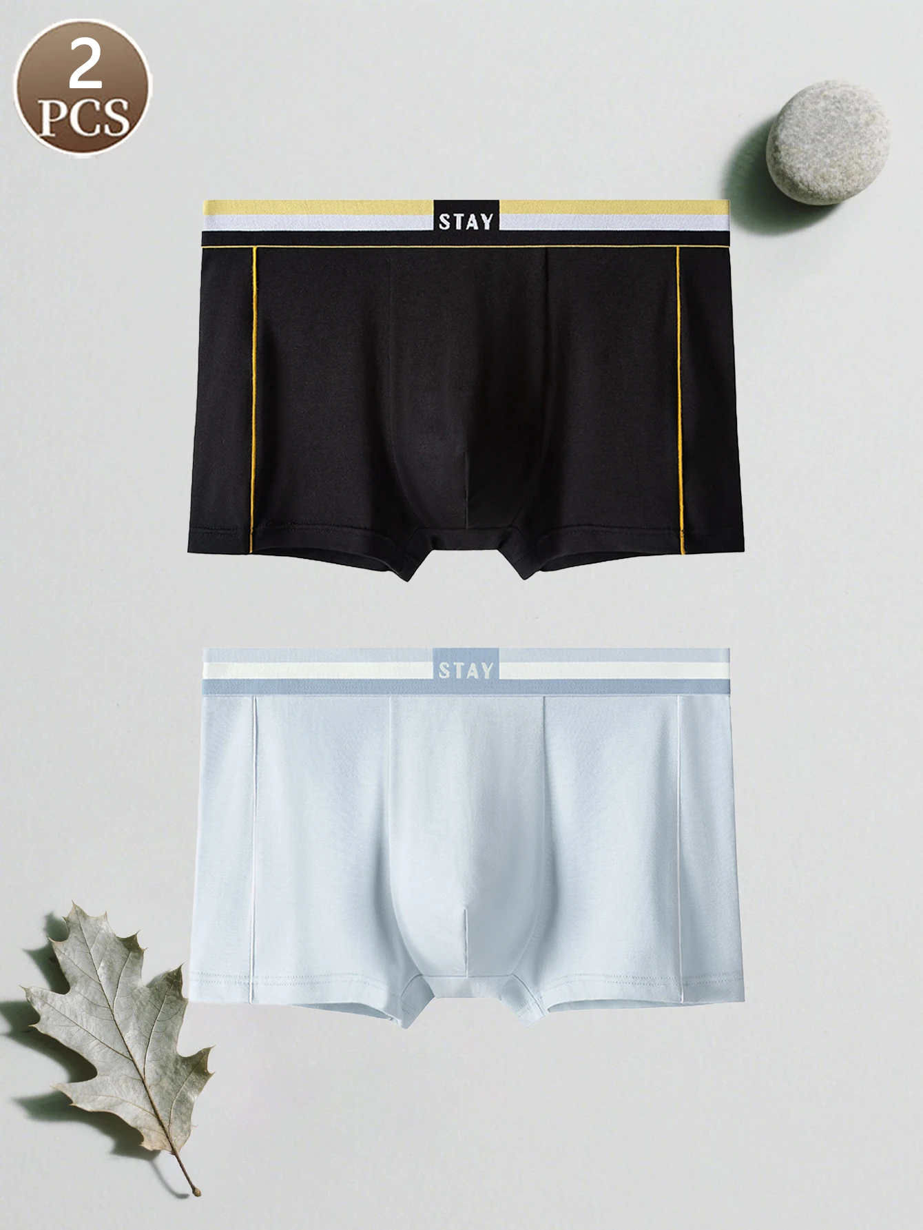 

2PCS men's boxer briefs fashionable solid color mid waist simple style men's casual sports underwear soft and comfortable