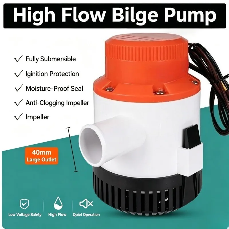 12V 24V DC Submersible Bilge Pump High Flow Water Drainage Pump For Yacht Speedboat And Marine Vessel Water Discharge Work
