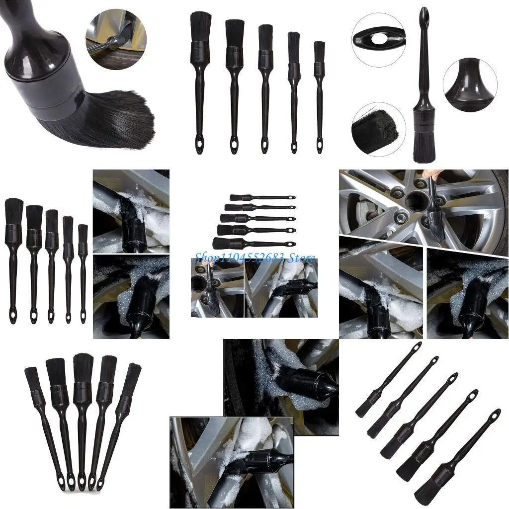 

Y6GD Snake Head Design Professional Detail Brushes 5Pieces Ergonomic Grip Wheel Cleaner Brush for Easy Use