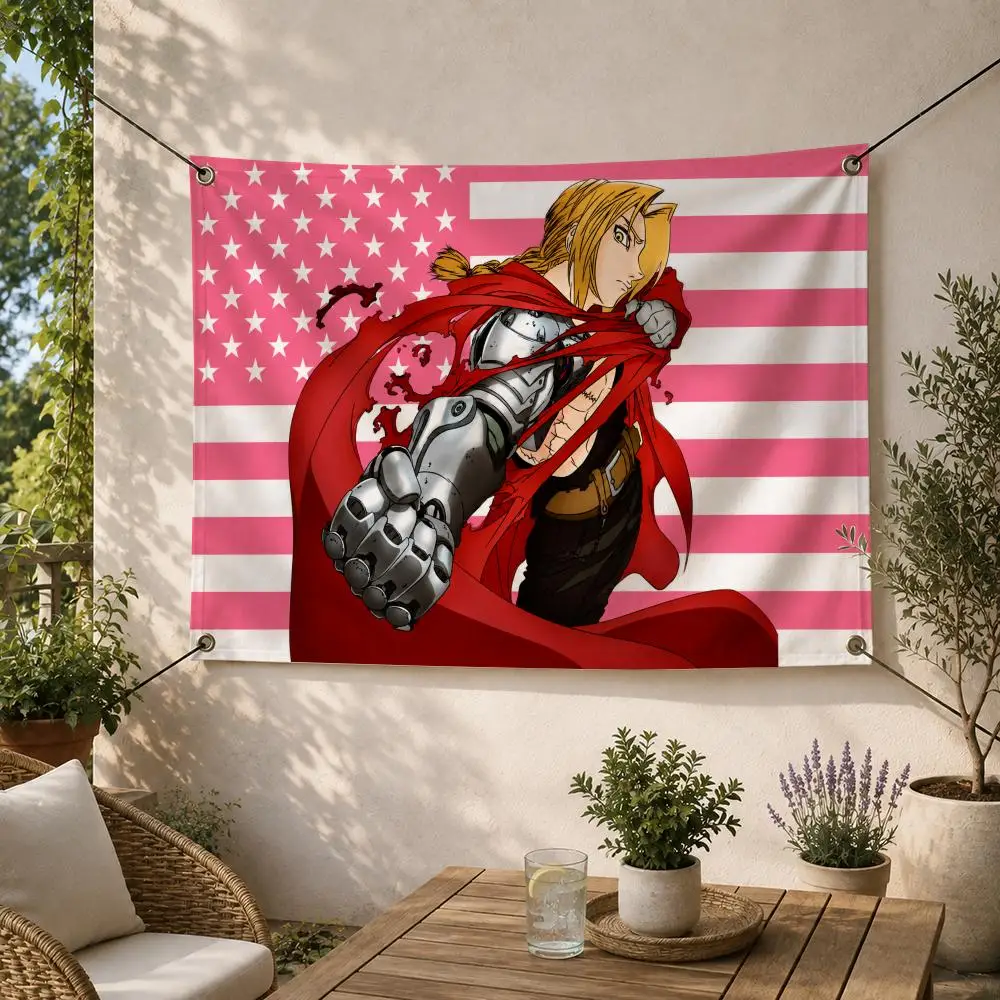 Adventure Character Edward Elric Flags Decorative Flag Banner for Outdoor Garden Yard Camping Party Home Wall Hanging Decor