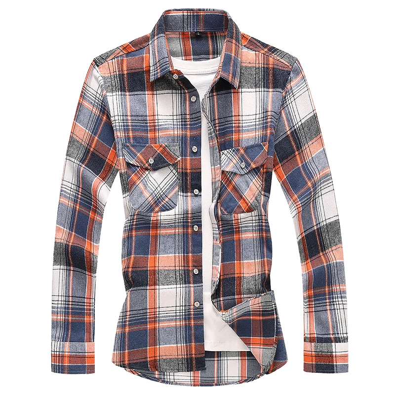 Casual Plaid Shirts Men New Autumn Men\'s Casual Long Sleeve Classic Checkered Shirts Fashion Chemise Homme Men Dress Shirts 7XL