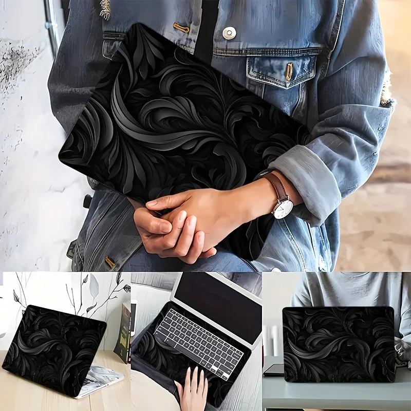 

2-Pack elegant black floral laptop skins - PVC material, perfect for laptop, car, helmet, motorcycle and refrigerator decoration