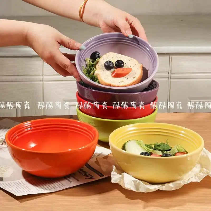 

French Home Vancouver Series Rice Bowl 16cm Ceramic Anti Scalding Wheat Italian Noodle Bowl Solid Color Underglaze Color Bowls