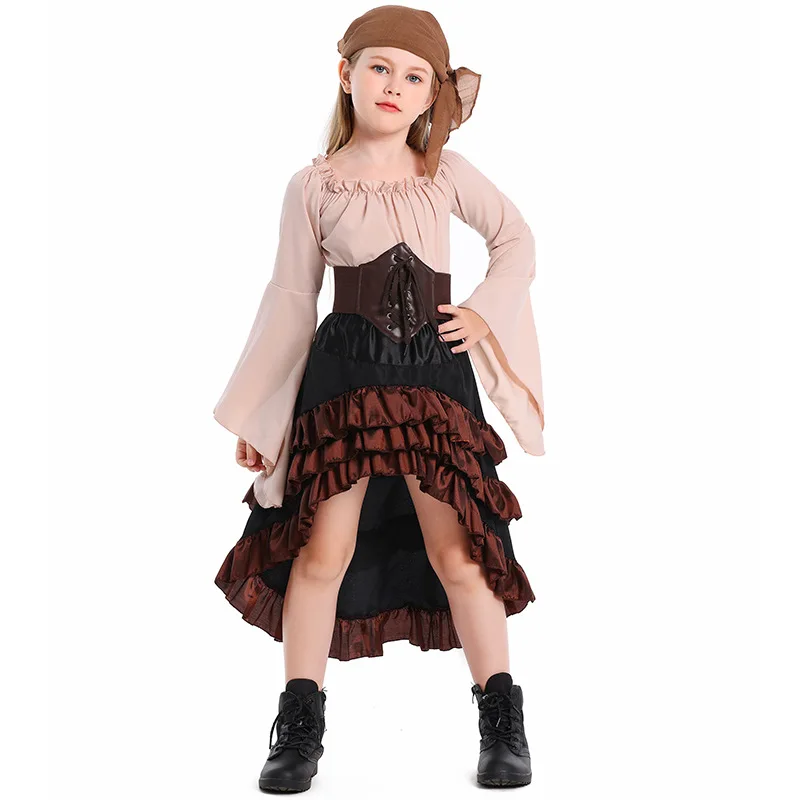 

Kids Pirate Costume High Waist Irregular Ruffle Halloween Outfit