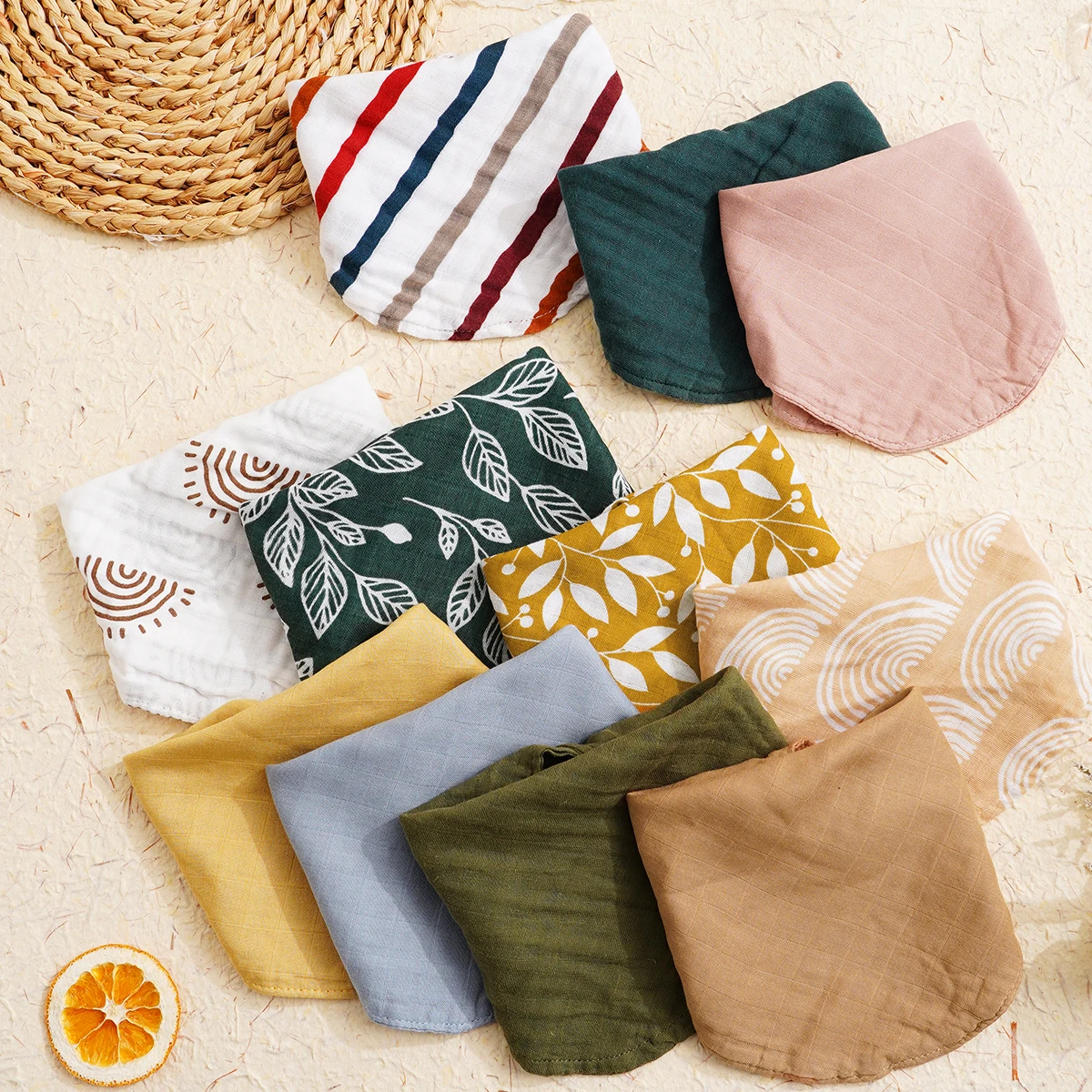 

Elinfant 10 шт. детских бандан-слюнявчиков из 100% хлопка, мягкие, впитывающие, многоразовые, моющиеся, с разными узорами, для прорезывания зубов, кормления и отрыжки