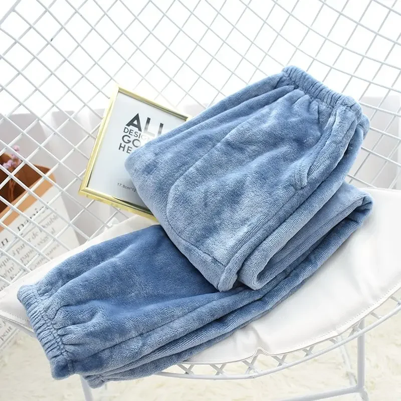 

Women Flannel Candy Color Sleep Bottoms Bundle Feet Warm Thick Lounge Wear Couples Solid Trousers Soft Ulzzang Cozy Sleepwear