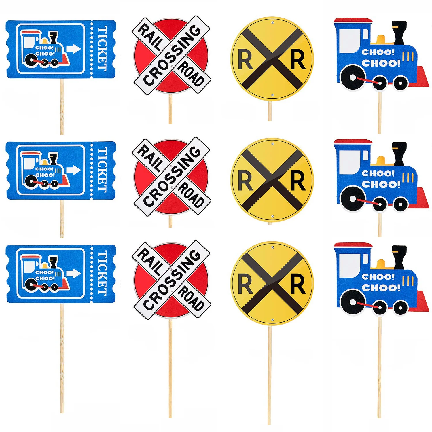 

12 Pieces Railroad Party Crossing Decoration Cupcake Toppers and Picks for Birthday Railway Steam Train Theme Party