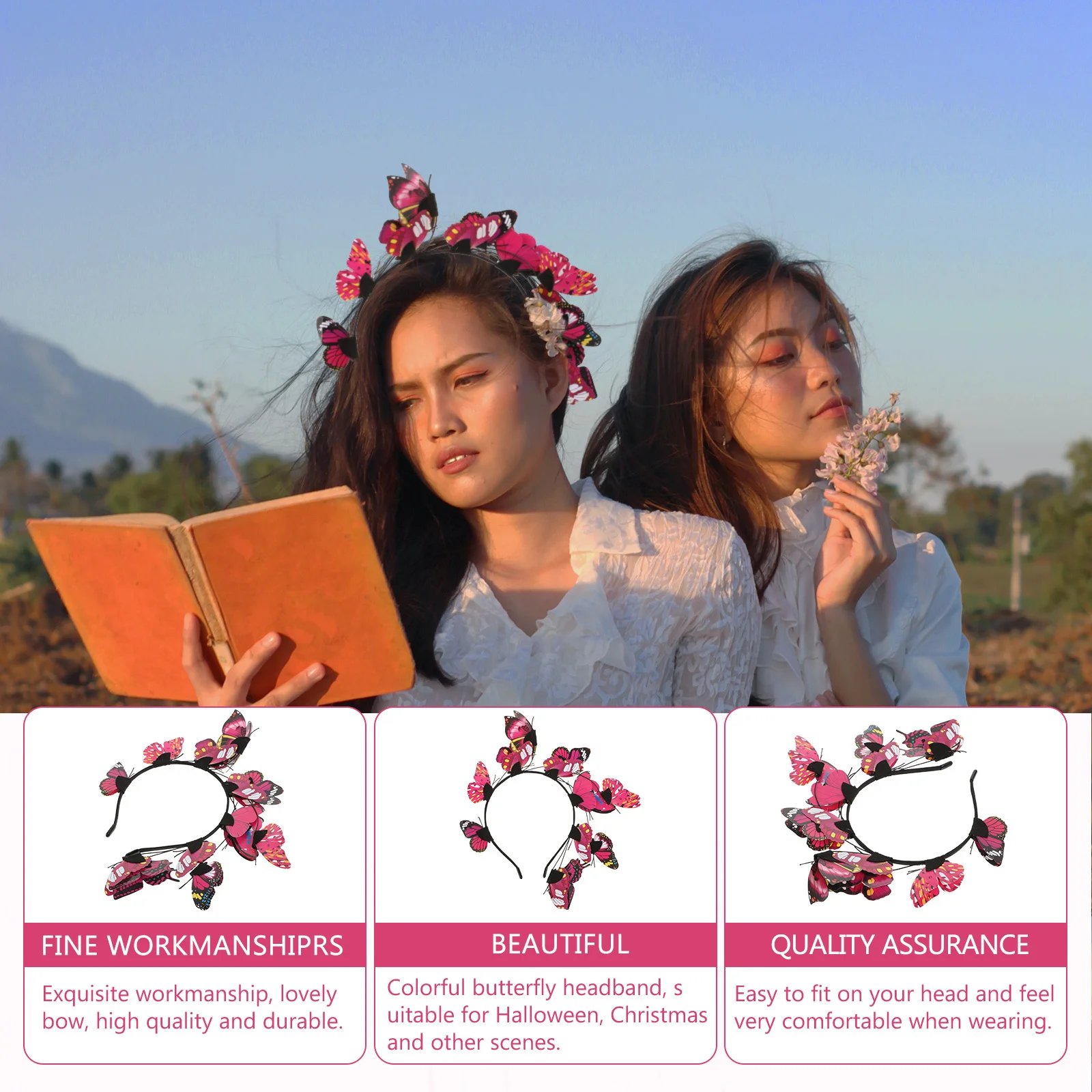 

1Pcs Simulated Butterflies Headband Creative Holiday Hairband Festival Headdress Party Decor Photo Props Performance Supply