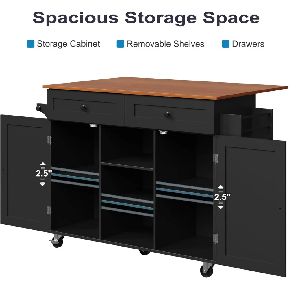 عربة جزيرة المطبخ المحمولة مع أوراق متدلية وأدراج تخزين