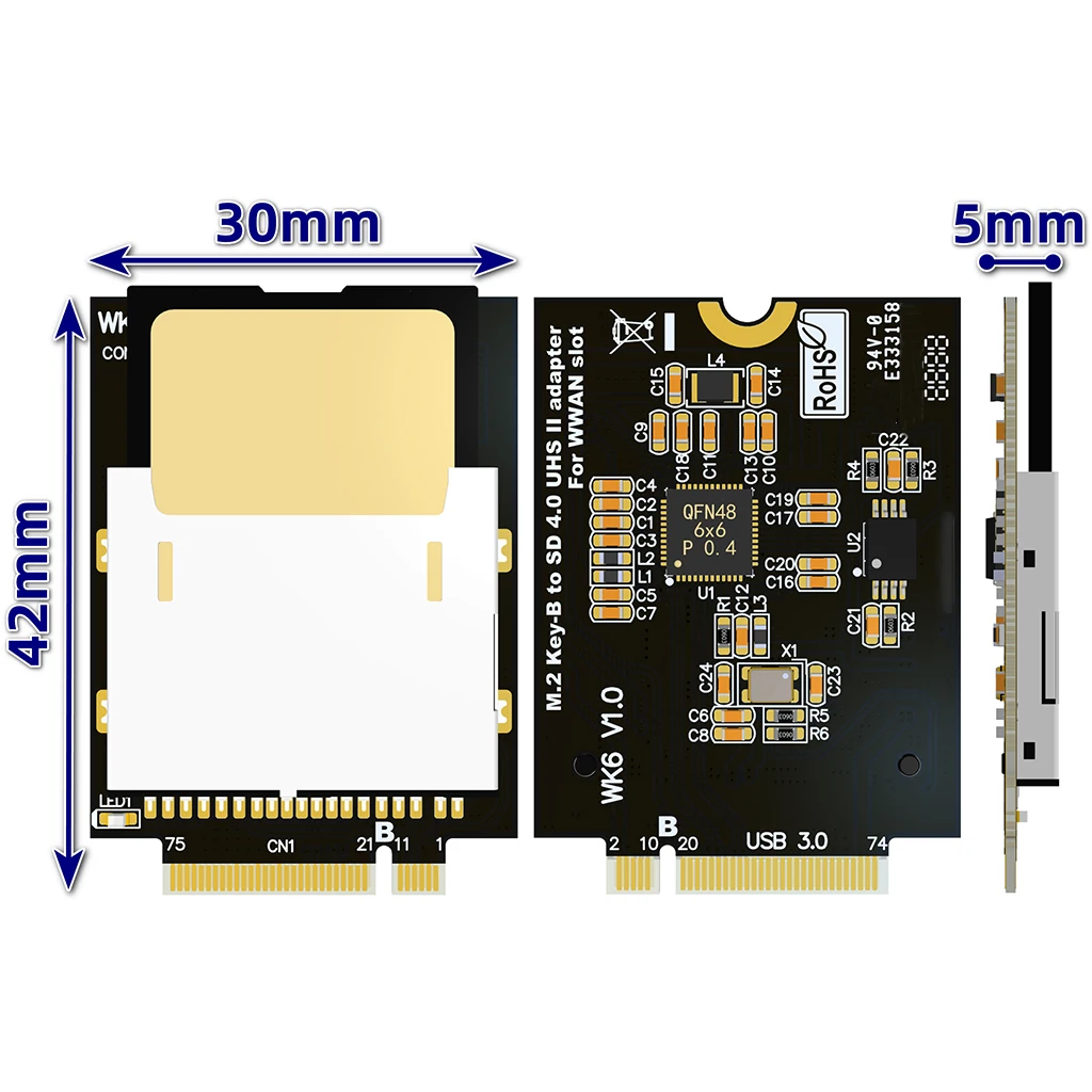 Laptop M.2 B-Key to SD4.0 Memory Card UHS-II USB 3.0 SSD NGFF 3042 Converter M2 Key-B WWAN 4G Slot