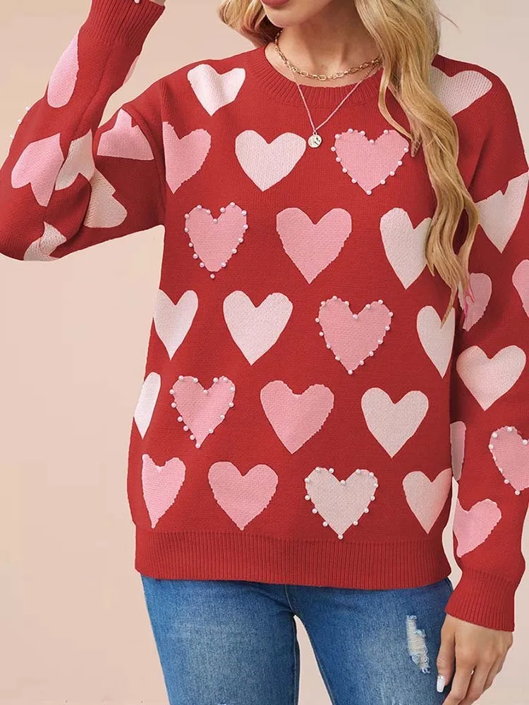 Neuer Herbst-Lässiger Damenpullover mit Herzmuster, elegante Damenpullover, Luxuspullover, Vintage-Kleidung, Häkeloberteile