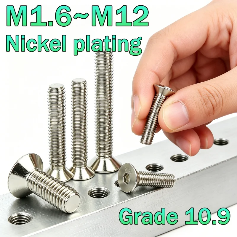 Beicai M1.6 M2 M2.5 M3 M4 M5 M6 M8-m12 Grade 10.9 Nickel Plating Countersunk Flat Hexagon Socket Bolt DIN7991 Allen Screw