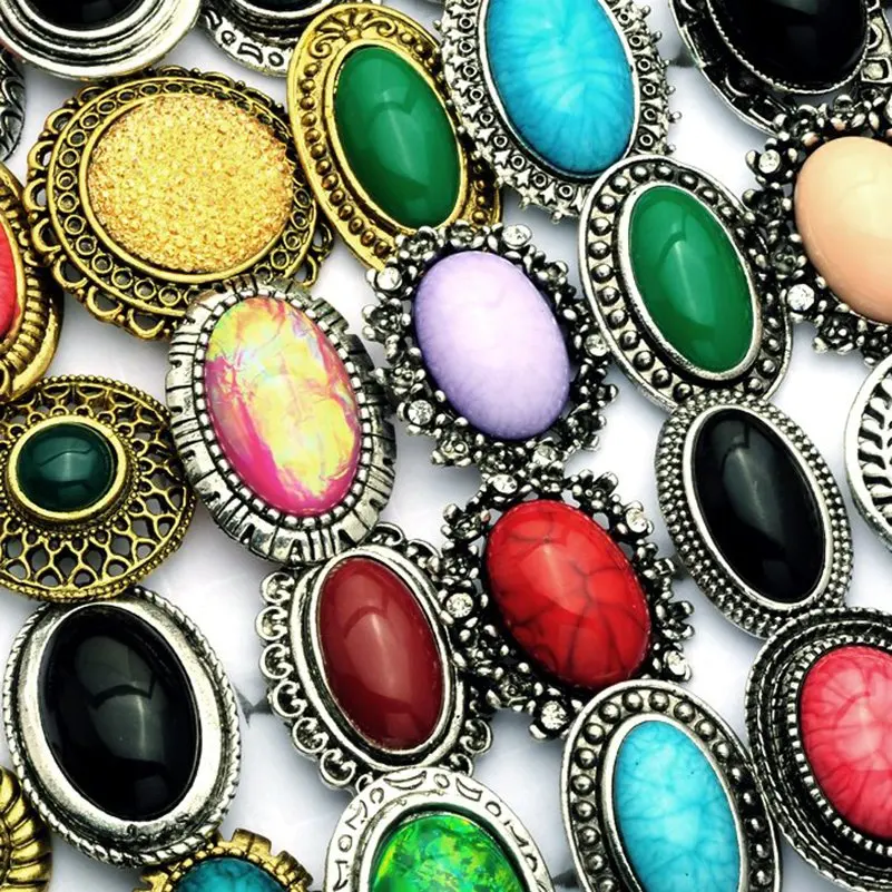 Wholesale 5Pcs/Lot Gothic Vintage Mixed Styles Colorful Big Stone Rings For Women Fashion Finger Ring Jewelry Accessories